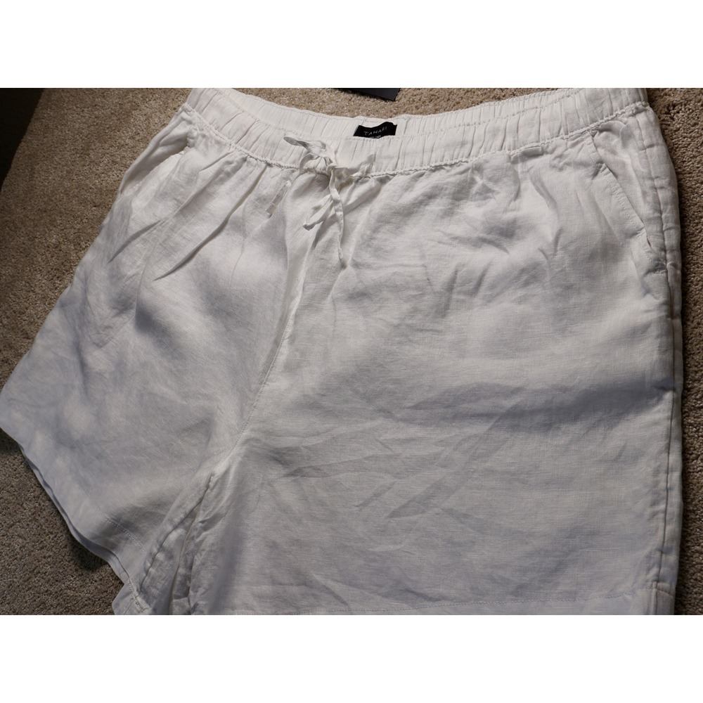TAHARI Women's White 100 % Linen Pull On Elastic Waist Drawstring Shorts Plus 3X - Picture 4 of 9